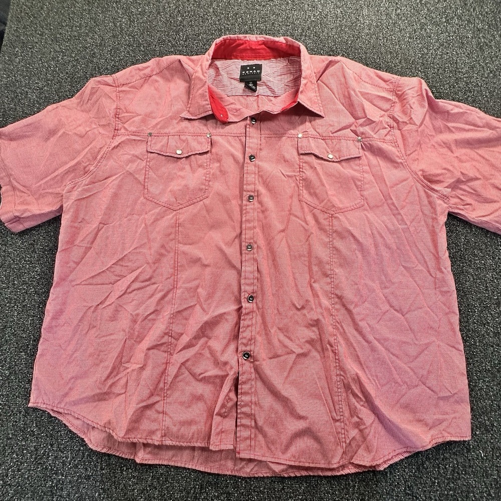 Koman Men's 5X Red And White Gingham Short Sleeve Snap Front Western Shirt